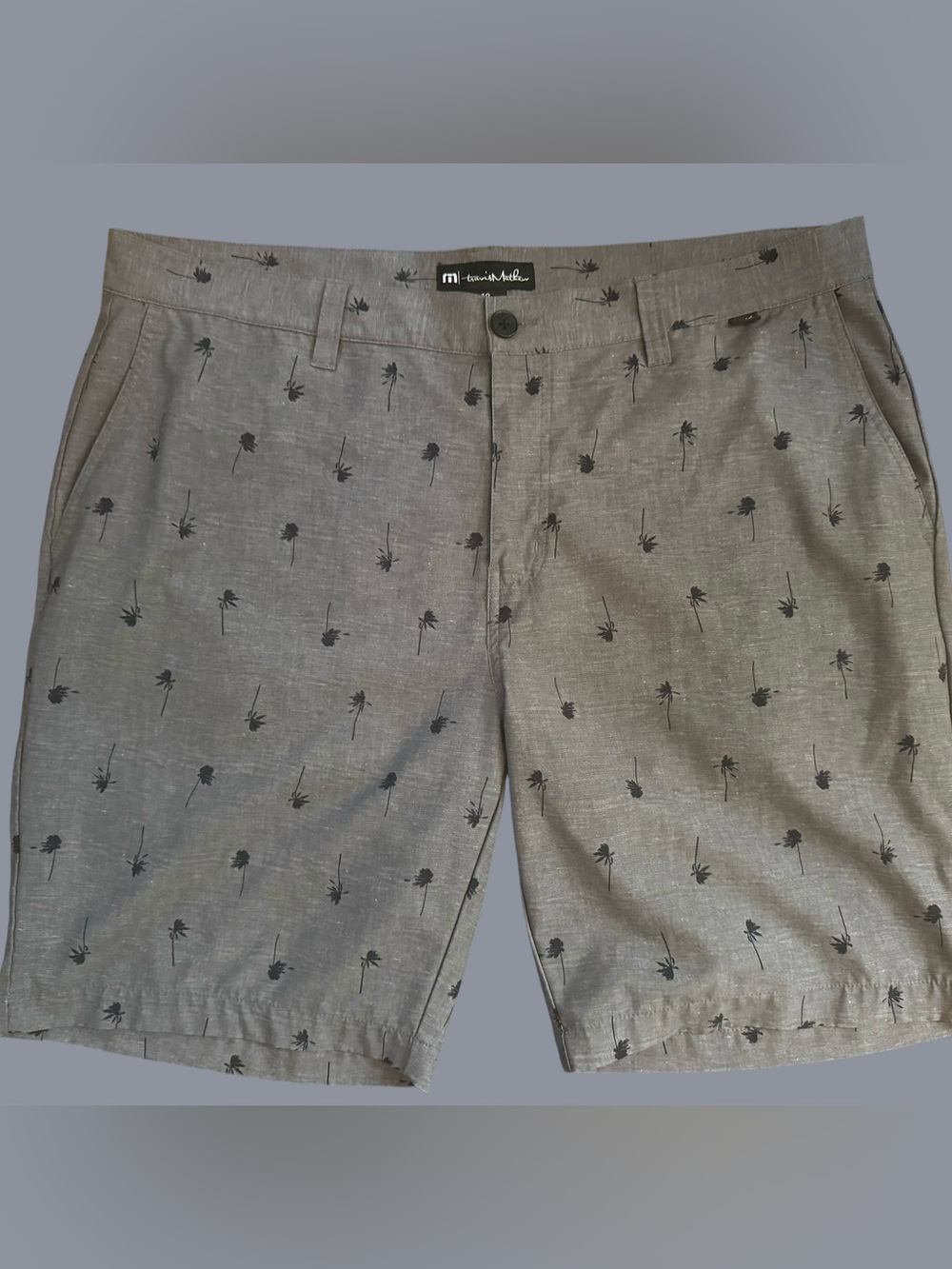 TravisMathew Palm Tree Print Golf Shorts Gray Men’s Size 40 Stretch Performance